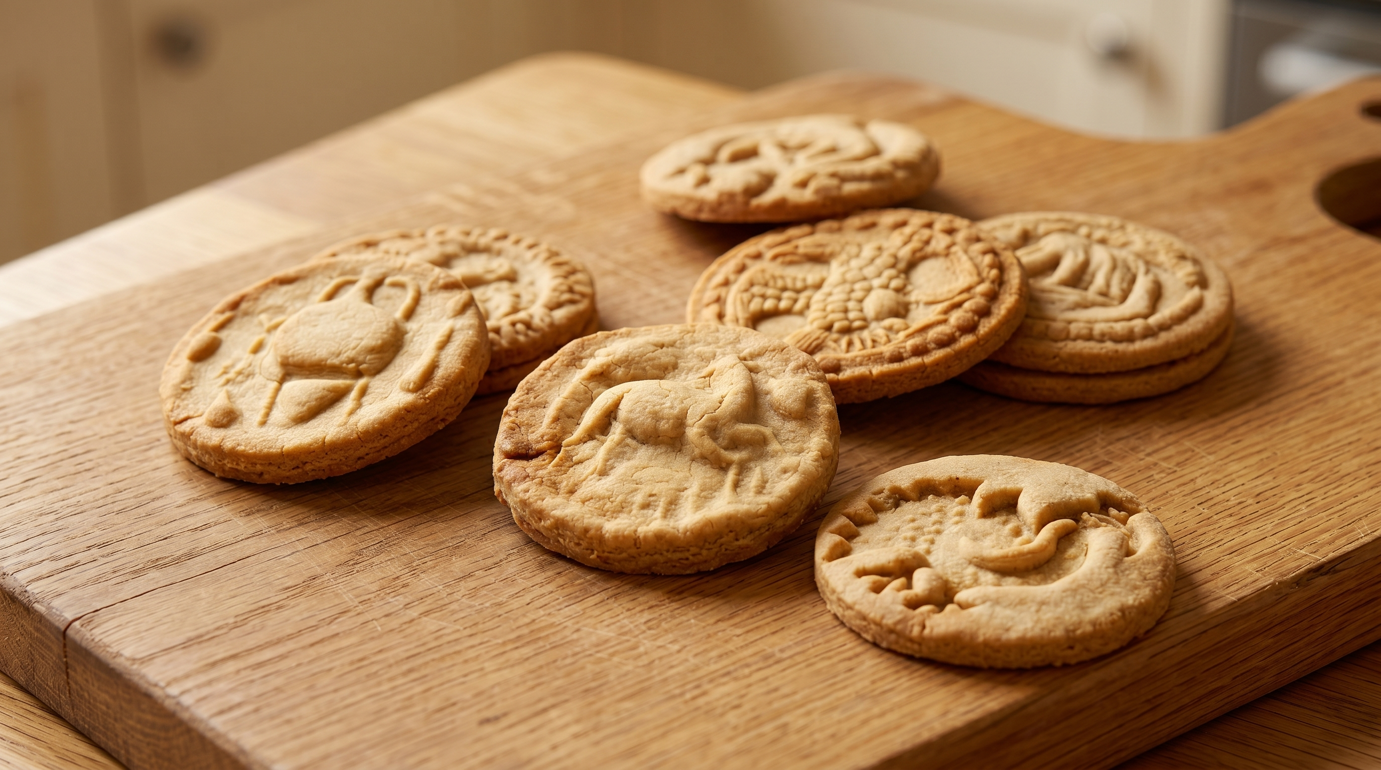 Šest Amulum kolačića na dasci, rustičan kadar