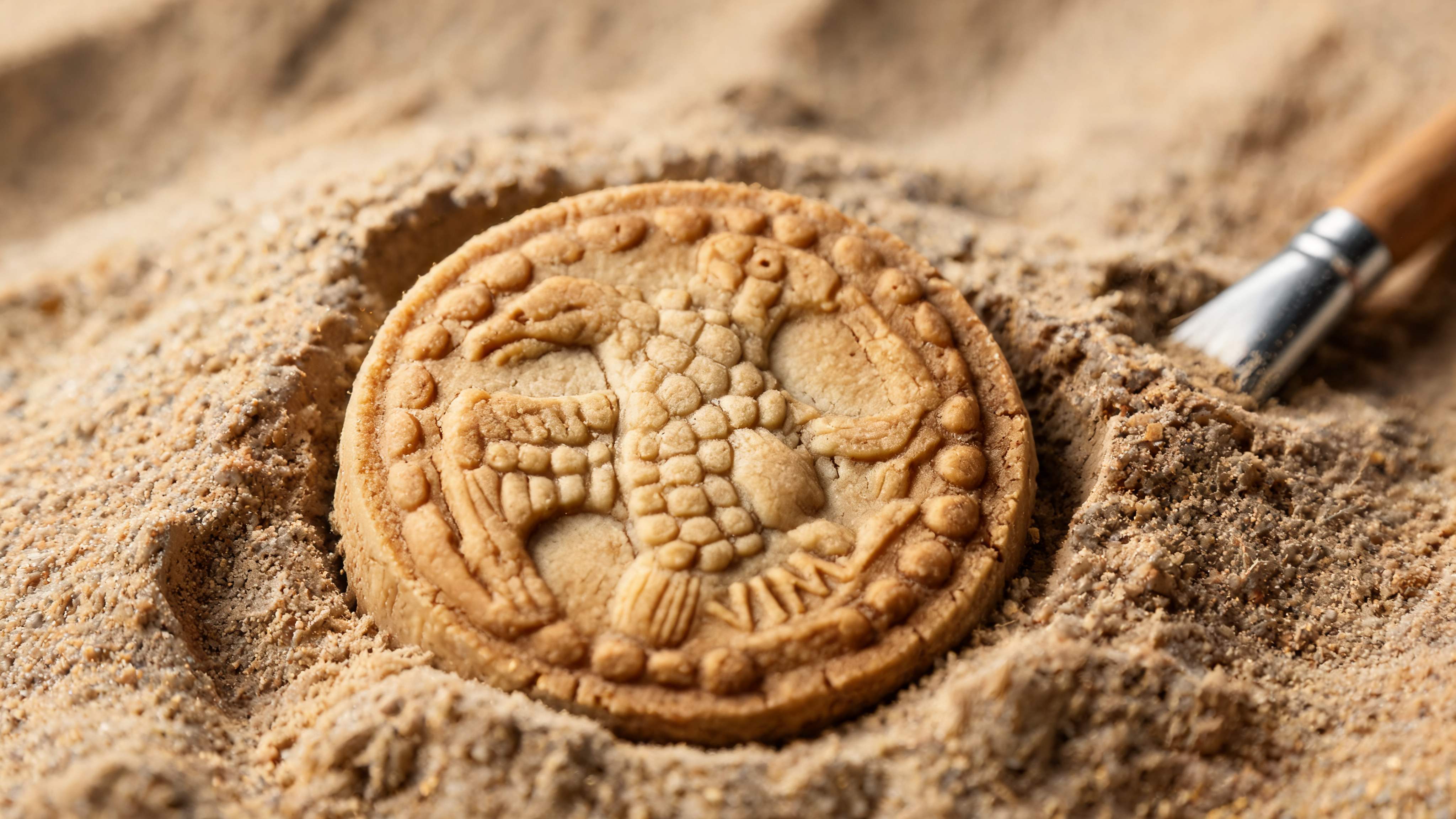 Amulum kolačić u pesku sa arheološkom četkom